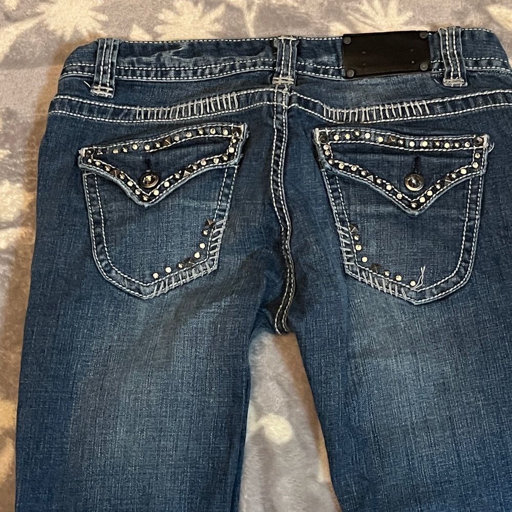 Rock and roll cowgirl denim bootcut jeans - embellished/ distressed W 29 - Picture 6 of 14